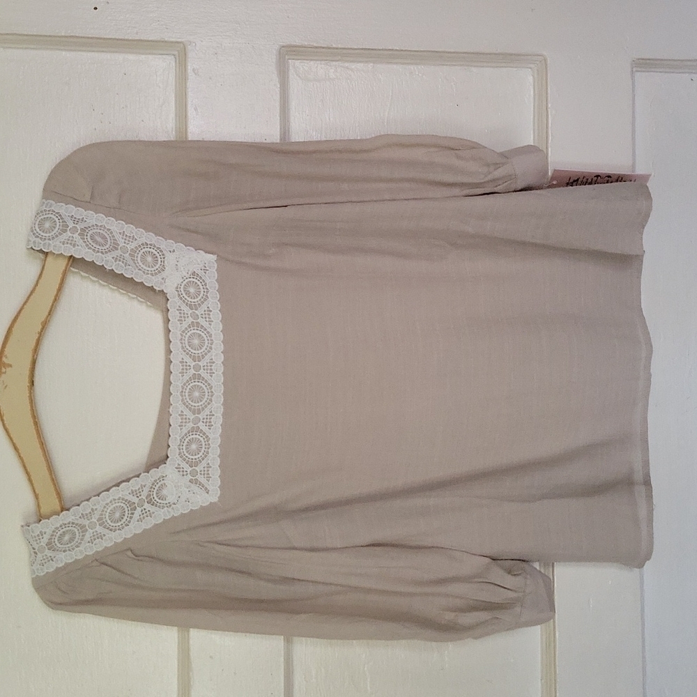 Nanette Lepore Lace Trim Square Neck 3/4 Sleeve Blouse